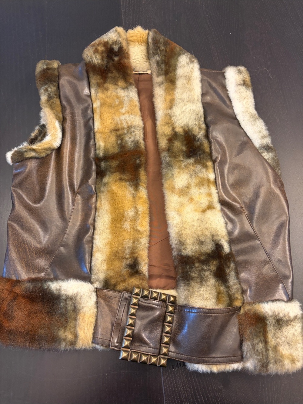Vintage Y2K Mixed Fur & Leather Belted Statement Vest